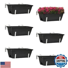 ETELI Railing Planter 6 Pack, 16.9 Inch Window Basket Deck Boxes Plastic Flow