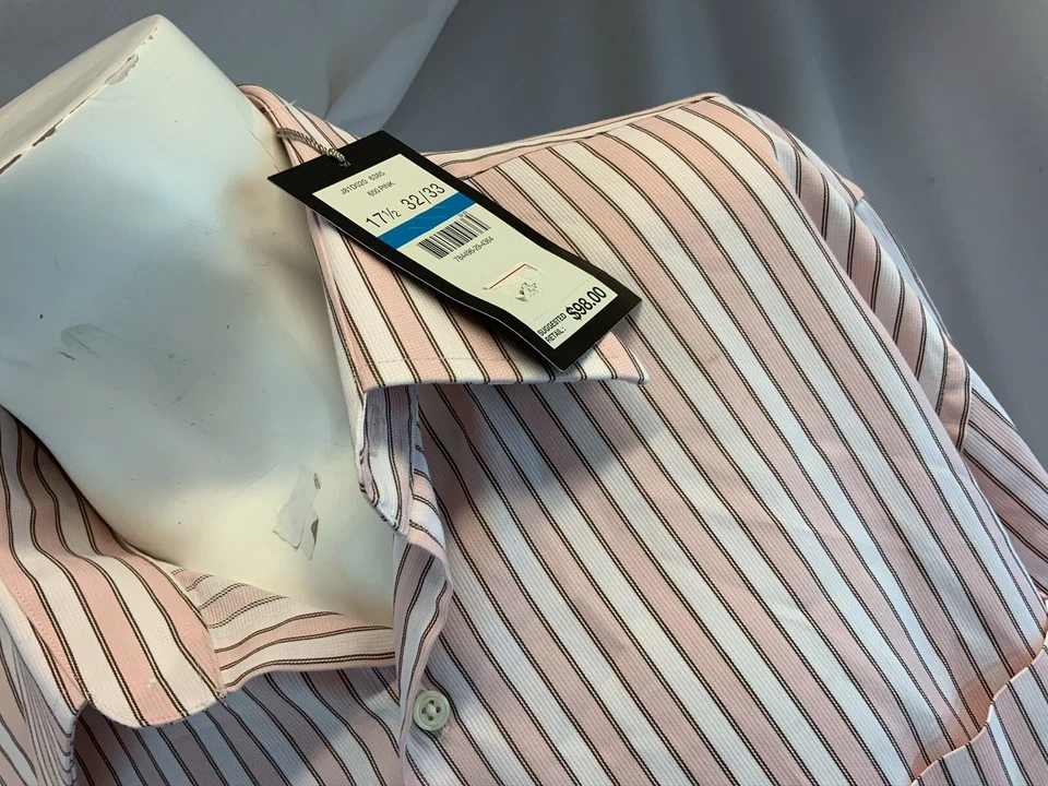 Camisa Joseph Abboud 17.5 33 Rosa Rayas Algodón Hong Kong Nueva con Etiquetas $98 YGI H0-232 Foto 3 de 4