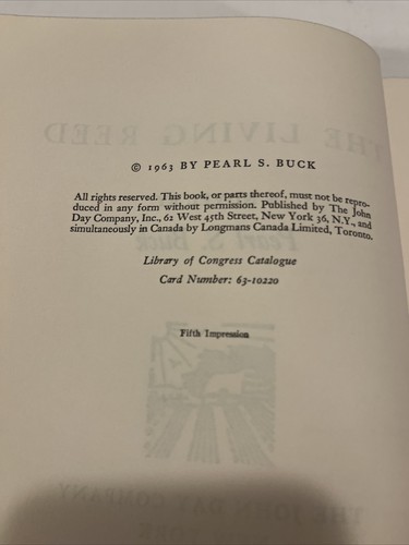 THE LIVING REED  PEARL S. BUCK  JOHN DAY CO  HARDCOVER  1963 - Bild 8 von 10