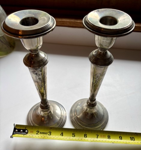 Vintage Sterling Monogrammed Candlesticks 9.5” Cement&Rod Filled - Picture 7 of 10