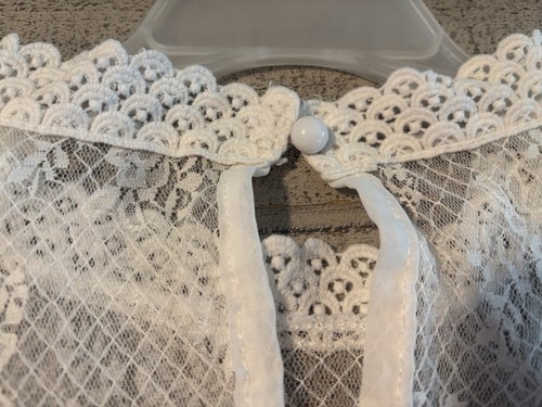 Women’s Elegant White Fashion High Neck Long Sleeve Chiffon Blouse w/lace Sz S - Picture 6 of 11