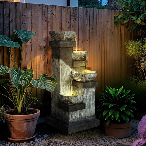 Outsunny 4-Tier 33.5" Outdoor Waterfall Fountain with LED Lights, Pump - Picture 9 of 11