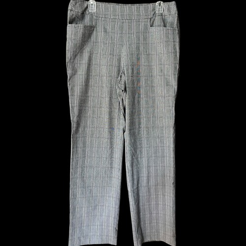 Time & Tru Black Plaid Pull On Pants Sz L Classic Academia Office Preppy