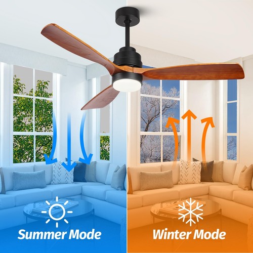 Wood Ceiling Fan with Light,Energy Saving,Ultra-Quiet DC Motor,3 Blades,6 Spe... - Picture 4 of 6