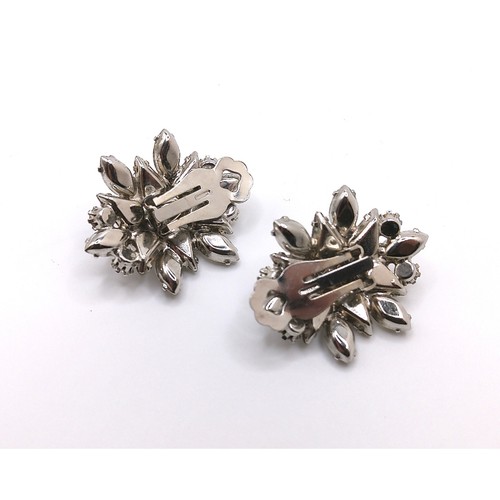 Clear Marquise and Teardrop Rhinestone Cluster Clip On Earrings - Picture 7 of 9