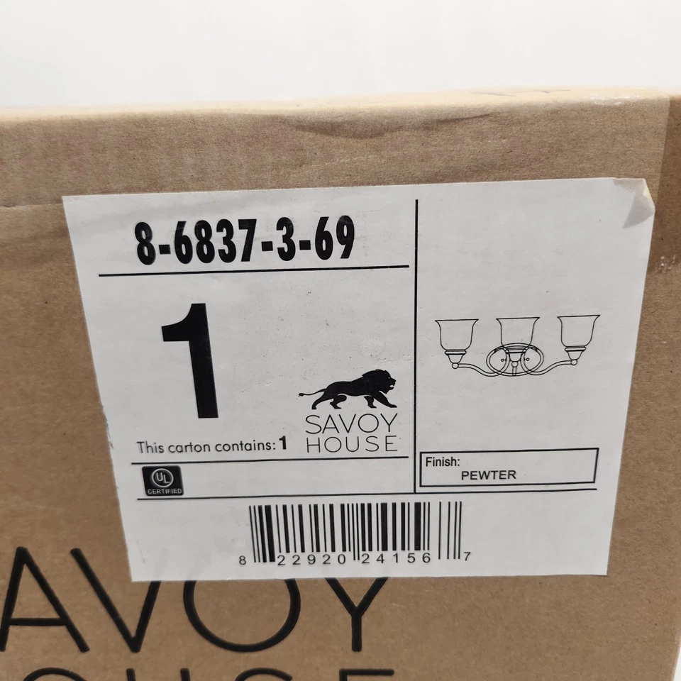 Luz tocador baño 3 luces Savoy House 8-6837-3 peltre yates 22,75" W Foto 2 de 3