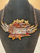 Vintage Alana from Italy Handcrafted Bronze, Gold & Rhinestone Deco Necklace