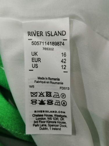 BNWT River Island Green White Romance Short Dress Size 16 Geometric Pattern - Picture 4 of 8