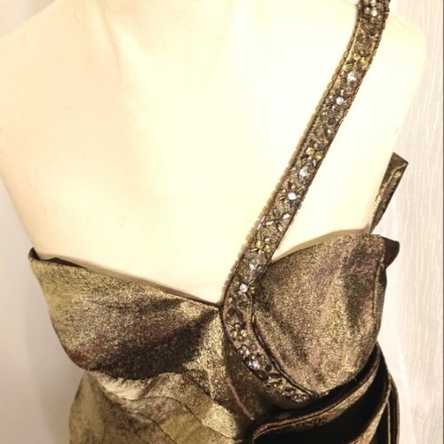 Terani Couture COCKTAIL DRESS Sz 10 Brozed Green Holiday Party ELEGANT Luxury - Picture 6 of 15