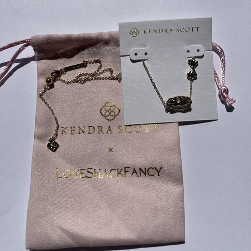 🎀Kendra Scott Love Shack Fancy Elisa Bow Pink Blooming Heirloom Gold Necklace🎀 - Picture 12 of 14