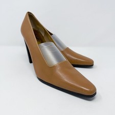 Vintage 90s Calvin Klein Camel Tan Leather Pointy Toe Pumps Size 8 Made in Spain