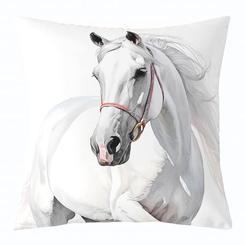 White Horse Throw Pillow Covers 18"x18" Set of 2 Soft Galloping Horse Pillow - Picture 4 of 5