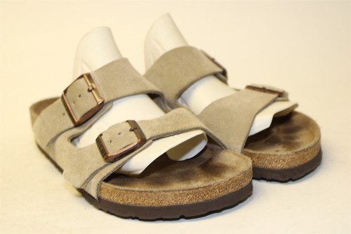 Birkenstock Germany Made Arizona Womens 7 38 Beige Suede Slides Slip On Sandals - Picture 12 of 24
