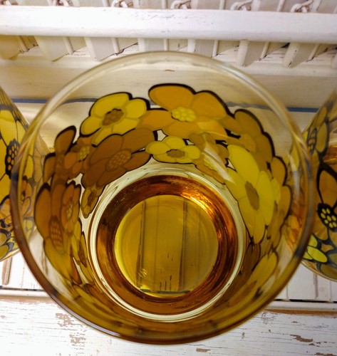 Vintage 60's Libby Yellow Amber Daisy Drinking Glasses 4 - Picture 15 of 16