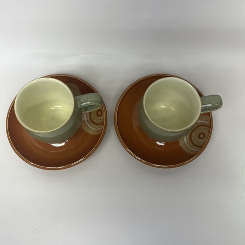 DENBY Fire Chilli 2x Pimentón Remolino 3.25" Tazas de Salvia Café Té Tazas 6" Platillos - Imagen 2 de 7