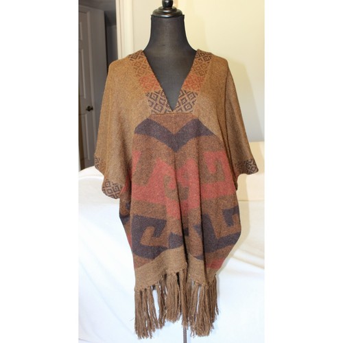 Peruanischer 100% Alpaka Poncho One Size Southwestern Inka Braun Herbst Tribal - Bild 7 von 8