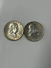 1957-D and 1958-D Silver Franklin Half Dollars. 50C