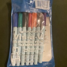 Vintage Sanford Vis-a-Vis Overhead Projector Wet Erase Markers Blister Pack  7