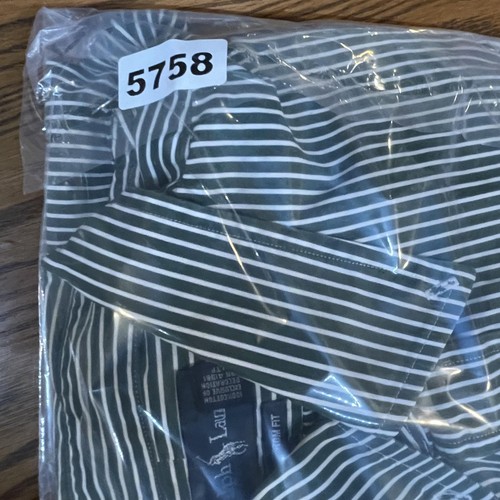Camisa Ralph Lauren Para Hombre 17.5 36/37 Rayas Verdes De Colección Abotonada Ajuste Personalizado - Imagen 10 de 10