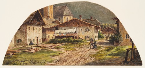 L. KERGEL (1814-1874), Tiroler Dorfstraße, 1870, Aq. Romantik Stadtbilder - Picture 2 of 5