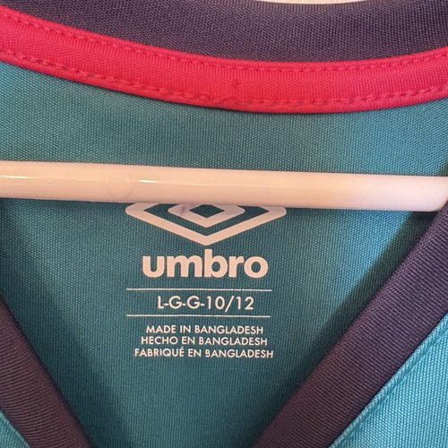 Boys Large 10-12 Color block Teal And Pink Umbro Jersey - Picture 2 of 3