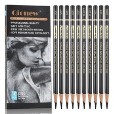 Professional Charcoal Pencils Drawing Set - 10 Pieces Super Soft, Soft, Mediu...