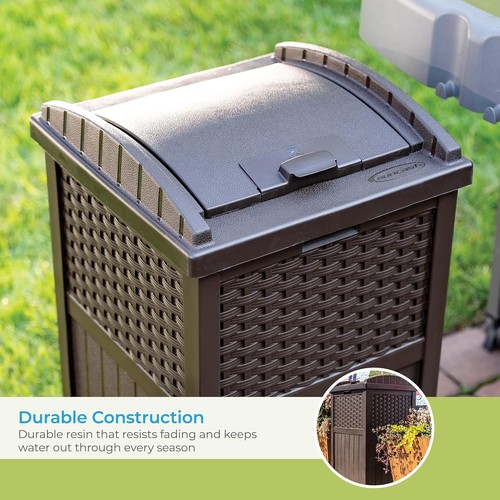 Suncast 33 Gallon Outdoor Trashcan Hideaway with Lid for 30 to 33 Brown  - Picture 4 of 12