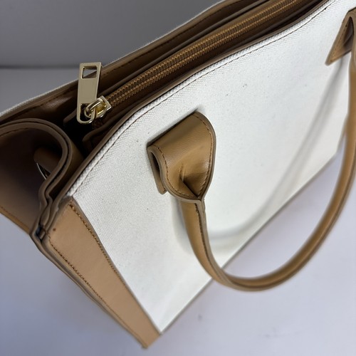 Große Canvas Tasche Lederbesatz Beige Tasche Camel Besatz - Bild 3 von 9