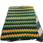 Vintage Hand Crochet Afghan Blanket Chevron Multicolored 80 x 54 in