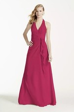 DAVID'S BRIDAL NTW Pink Soft Crinkle Chiffon Halter Draped Cascade Dress Sz 8/M