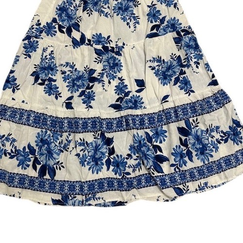 Mlle Gabrielle Floral Skirt Tiered Elastic Waist Cottagecore Boho White/Blue Lg - Picture 7 of 9