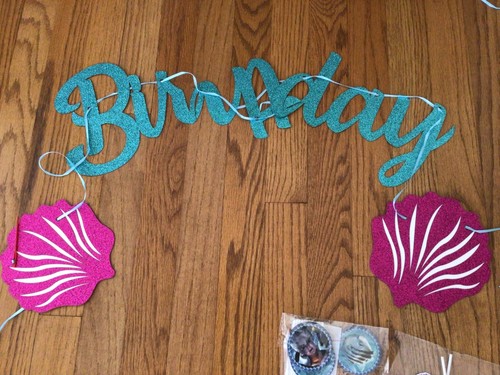 Ariel Little Mermaid Birthday Party Decorations ,cupcakes stickers, banner + - Picture 2 of 7