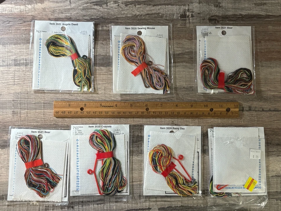 Lote de 6 kits de adornos de punto de cruz vintage NMI Stitch n Hang NUEVO en PAQUETE Foto 2 de 2