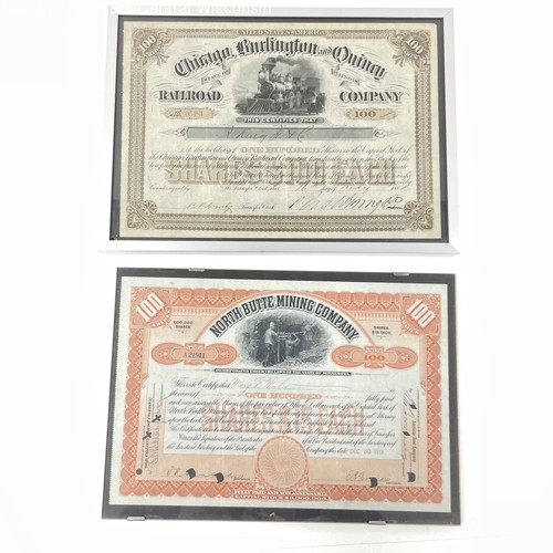 North Butte Mining & Chicago Burlington Quincy Company Framed Stock Certificates - Picture 1 of 5