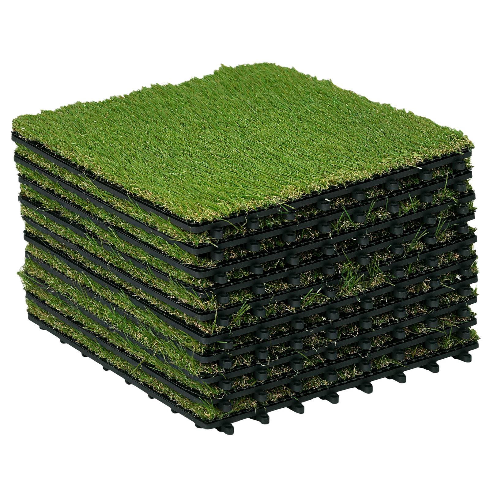Outsunny Piastrelle da Giardino con Erba Sintetica 30x30cm 10 Pezzi Verde