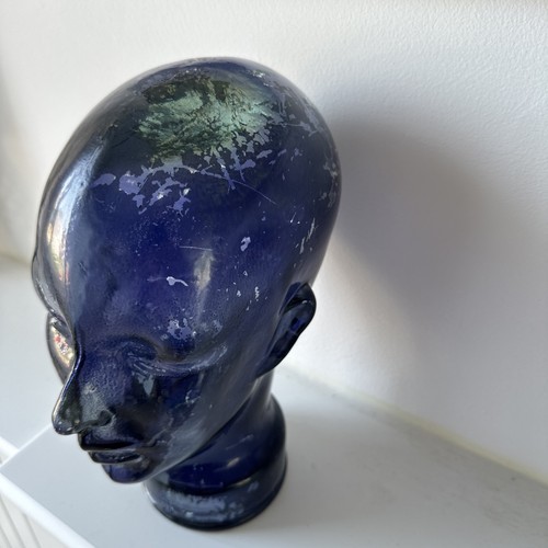 Vintage Mid Century Cobalt Blue Mannequin Head Sculpture Glass - Picture 2 of 6