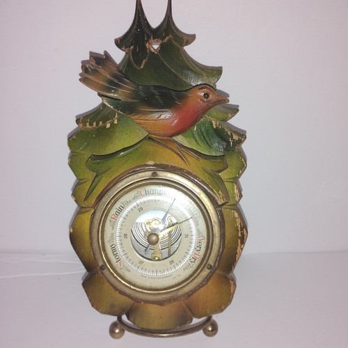Vtg Hand Carved Barometer West Germany 1960s Black Forest Bird Motif *Read