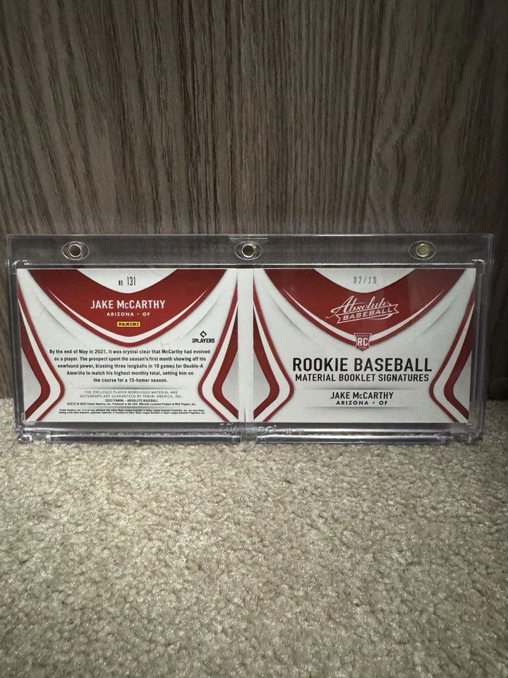 Panini Absolute Rookie Baseball Material Booklet Signatures Jake McCarthy 2/10 - Image 2 of 3