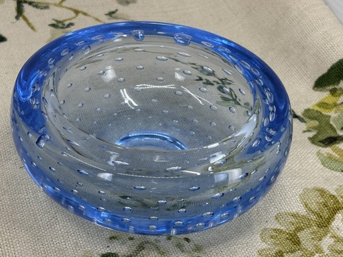 VINTAGE WHITEFRIARS 1950s sapphire blue controlled air bubble glass bowl dish - Picture 14 of 17