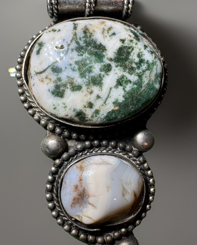 Handcrafted MOSS AGATE/DRUZY AGATE Sterling Silver Tiered Multi Gemstone Pendant - Picture 3 of 10