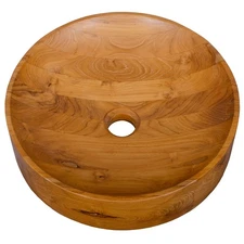 16" x 16" Vessel Sink Teak Wood Washbasin with Drainage Hole & Smooth Finish
