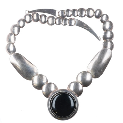 #ad 20quot; Mark Jimenez Apache reversible Onyx pillow bead necklace sterling silver $795.00
