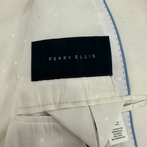 Perry Ellis Blazer Men 38 R White Linen Blend Sports Coat 2 Buttons Pockets - Picture 8 of 20