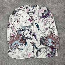 Citron Santa Monica Shirt Womens 0X White Silk Butterfly Dragonfly Fairy Whimsy