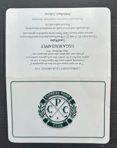 VINTAGE CYPRESS POINT GOLFSCHLÄGER SCOREKARTE