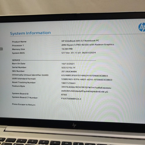 HP ELITEBOOK 845 G7 AMD RYZEN 5 PRO 4650U 16GB Ram 256GB SSD FHD Win10Pro OHNE AC - Bild 2 von 9