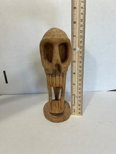 Memento Mori handgeschnitzter Holzschädel Skulptur Stammeskunst Vintage Y670B - Bild 11 von 13