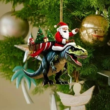 1Pc Christmas Ornament Santa Claus on Dinosaur Acrylic Hanging Decoration