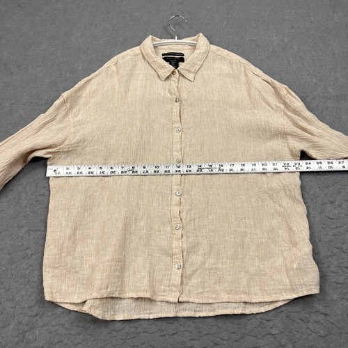 Tahari Top Womens XL Beige 100% Linen European Flax Woven Button Up Shirt Beachy - Picture 3 of 9