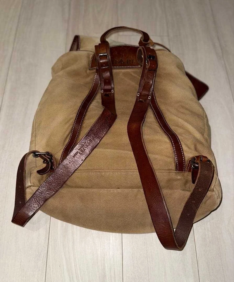 RALPH LAUREN Backpack Medium Logo Canvas Leather Beige Men's USED FROM JAPAN - Image 4 of 4